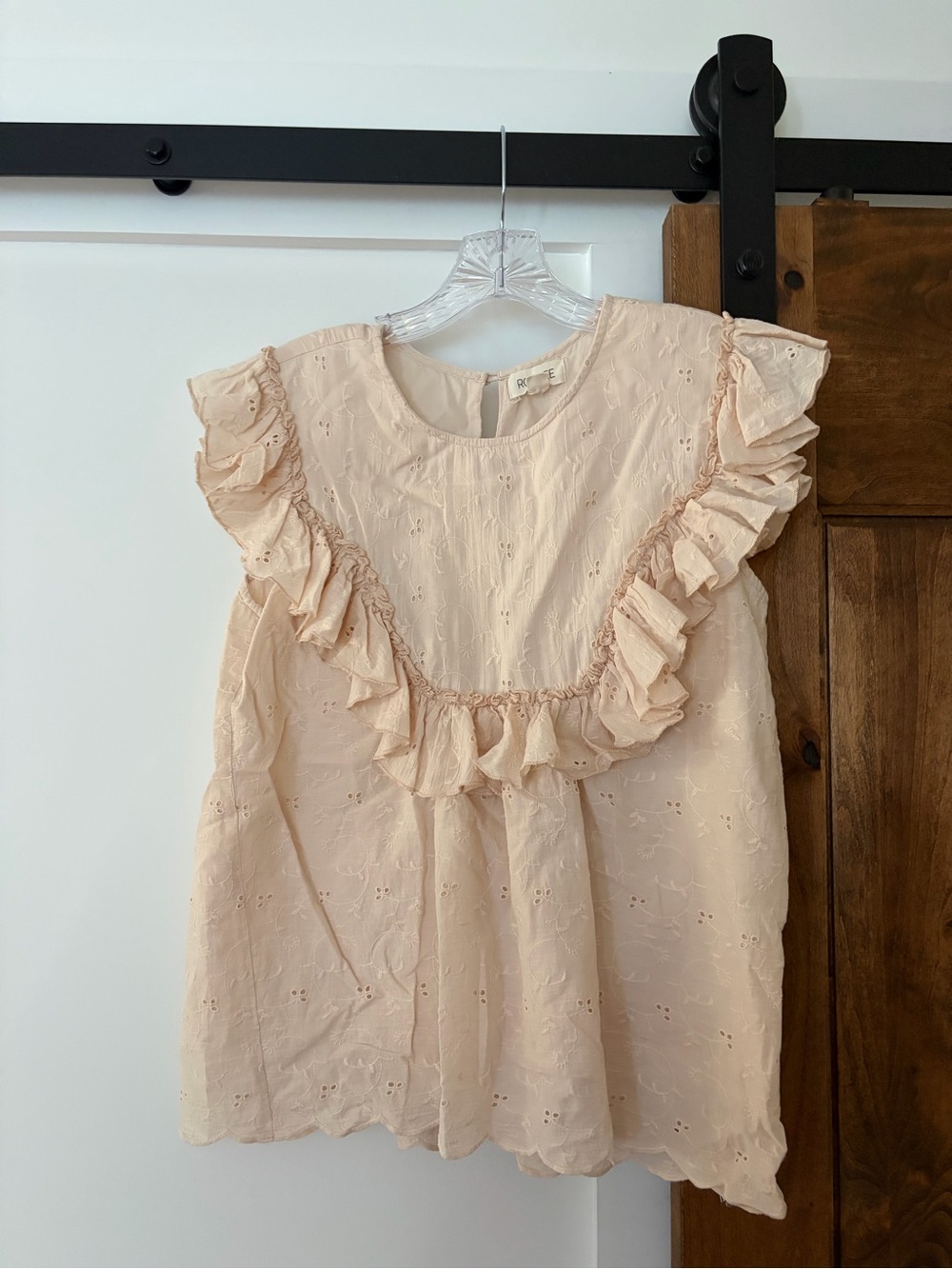roolee light pink ruffle eyelet blouse